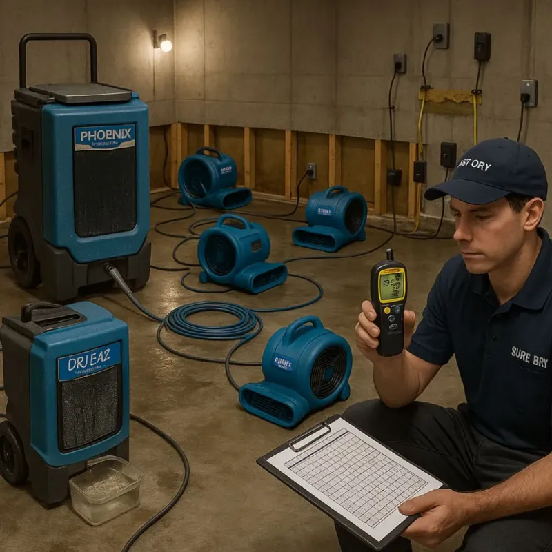 Structural Drying and Dehumidification process in Bloomington, CA